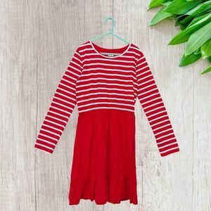 Gap Girls Dress Size 10 Red White Striped Pleated Long Sleeve